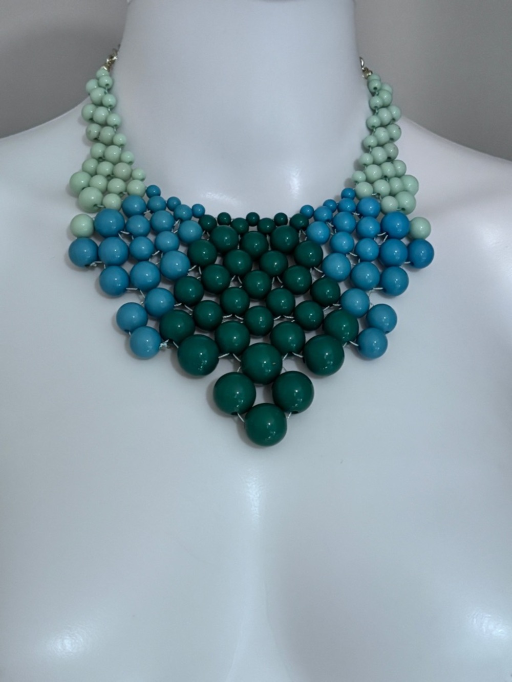 Vintage Statement Bubble Bib Necklace in Teal, Aqua & Mint